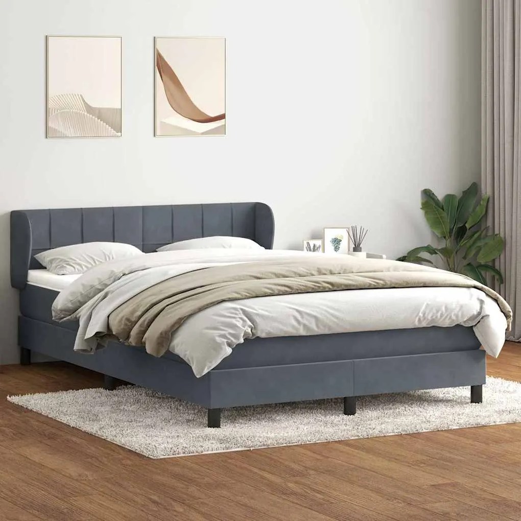 vidaXL Κρεβάτι Boxspring με Στρώμα Σκούρο Γκρι 160x210 εκ. Βελούδινο