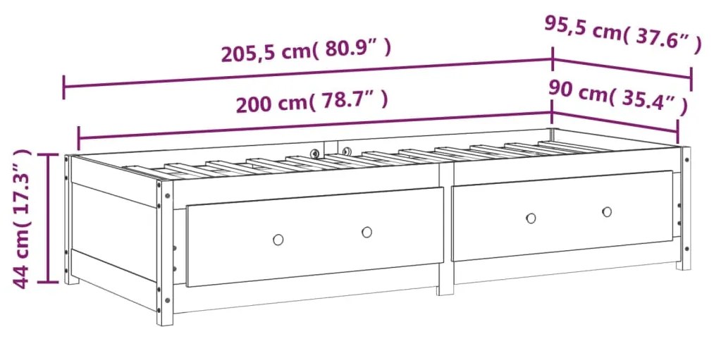 Καναπές Κρεβάτι Χωρίς Στρώμα 90x200 εκ. Μασίφ Ξύλο Πεύκου 821589