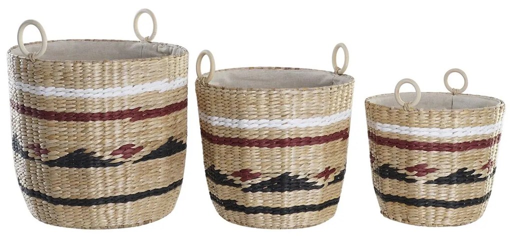 Σετ Καλαθιών DKD Home Decor Λευκό Μαύρο Μπορντό Φυσικό Φυσική ίνα (3 Τεμάχια)