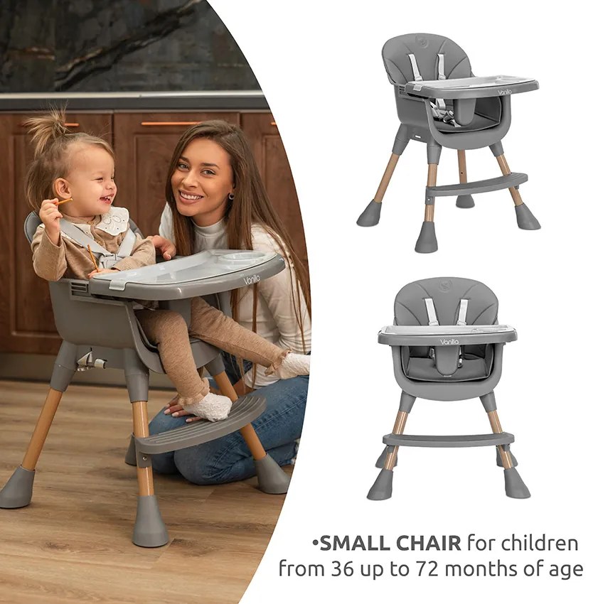 Καρεκλάκι φαγητού Vanilla 3in1 Grey Leather 10100572506 Lorelli
