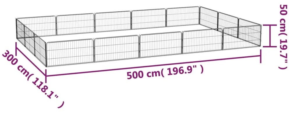 vidaXL Παρκοκρέβατο Σκύλου 16 Πάνελ Μαύρο 100x50εκ Ατσάλι Βαφή Πούδρας
