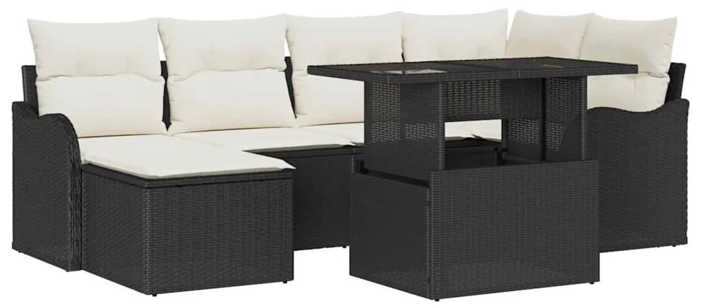 vidaXL Σετ Καναπέ Κήπου με μαξιλάρι 7 pcs Μαύρο Πολυ ράταν