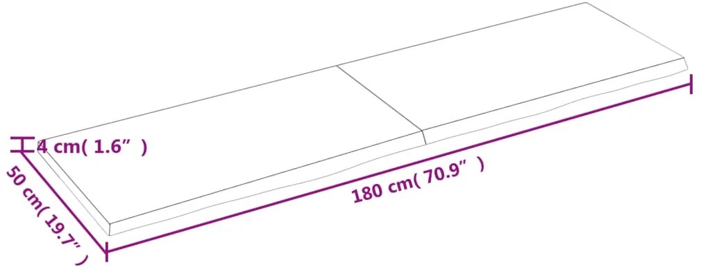 Ράφι Τοίχου Ανοιχτό Καφέ 180x50x(2-4)εκ. Επεξ. Μασίφ Ξύλο Δρυός - Καφέ