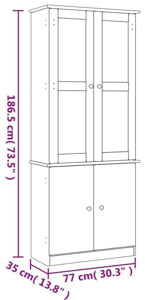 Βιτρίνα Γυάλινη ALTA Λευκό 77x35x186,5εκ. από Μασίφ Ξύλο Πεύκου - Λευκό