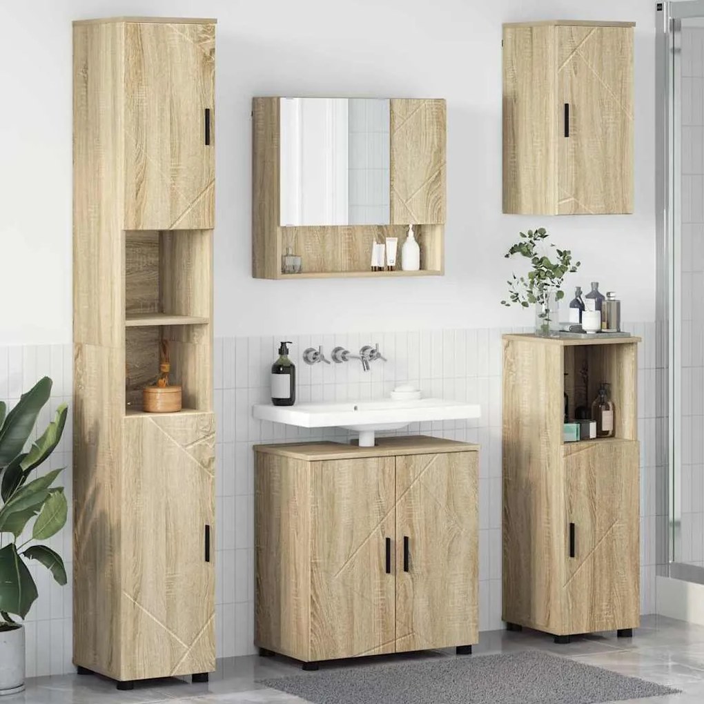 vidaXL Σετ Επίπλων Μπάνιου με πόρτα 5 pcs Sonoma Δρυς 61 x 35 x 64 εκ.