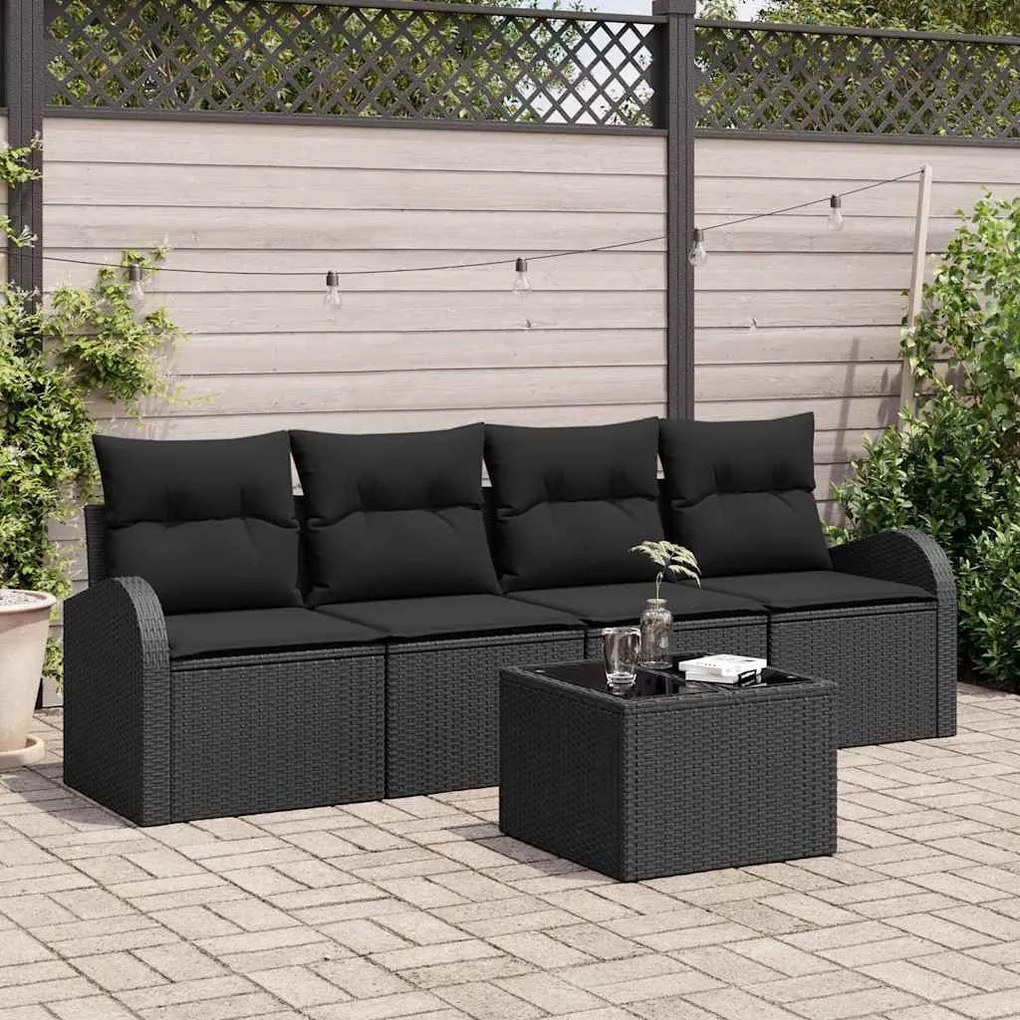 vidaXL Σετ Καναπέ Κήπου 5 pcs Μαύρο 55 x 55 x 37 εκ Πολυ ράταν