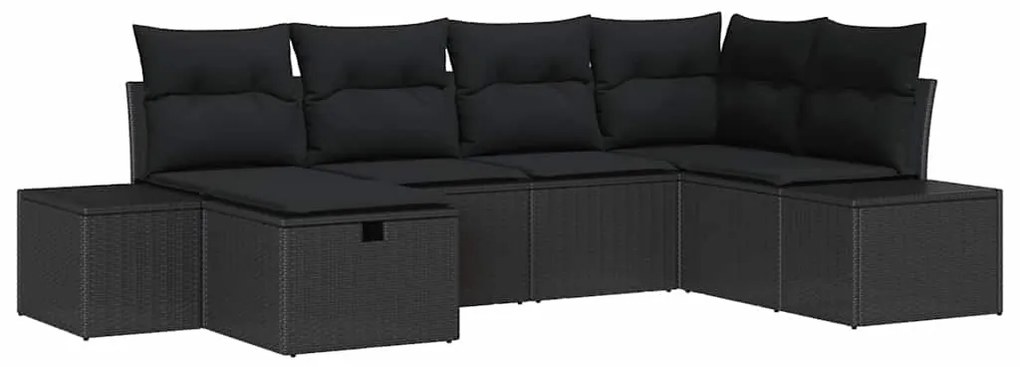 vidaXL Σετ Καναπέ Κήπου με μαξιλάρι 6 pcs Μαύρο Πολυ ράταν