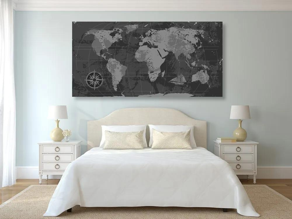 Εικόνα ενός ρουστίκ παγκόσμιου χάρτη από φελλό σε ασπρόμαυρο - 120x60