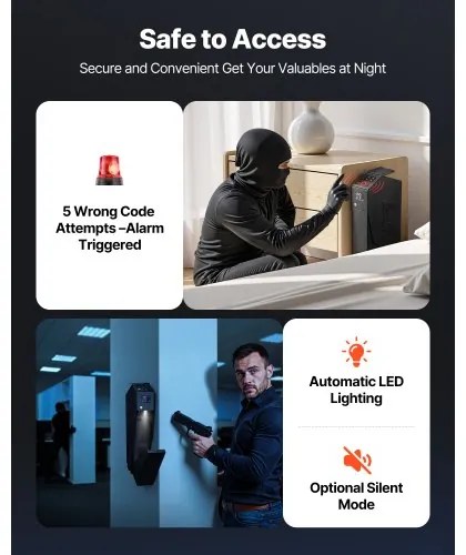 VEVOR Gun Safe, Slider Handgun Gun Safe with Screen, Fingerprint/Password/Key, 3-Way Quick Access Firearm Case Box with LED for 1 Pistol & Magazine, Mounted Gun Box for Nightstand Bedside Desk Car