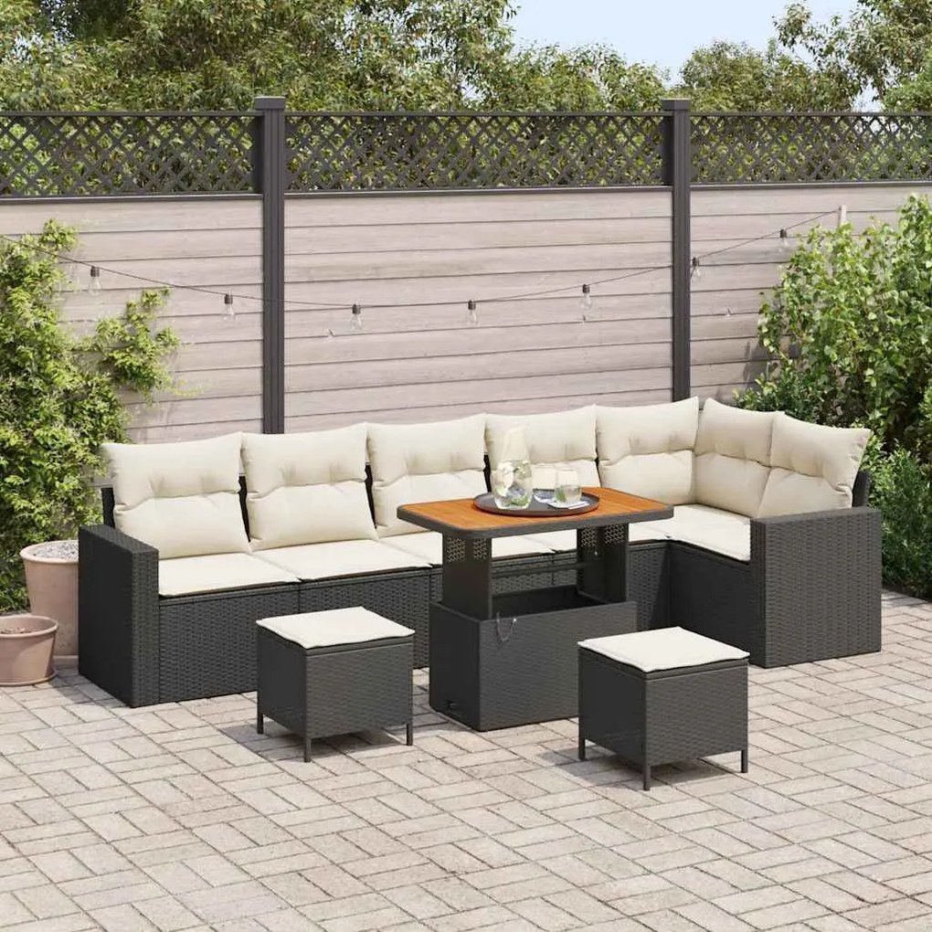 vidaXL Σετ Καναπέ Κήπου 9 pcs Μαύρο και κρεμ 90 x 55 x 71 cm