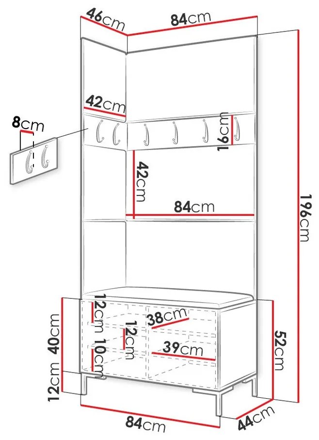 Σετ διαδρόμου Hartford F103, 196x84x46cm, 34 kg, Craft δρυς, Ταπισερί, Πλαστικοποιημένη μοριοσανίδα, Εντοιχισμένη, Τοίχου | Epipla1.gr