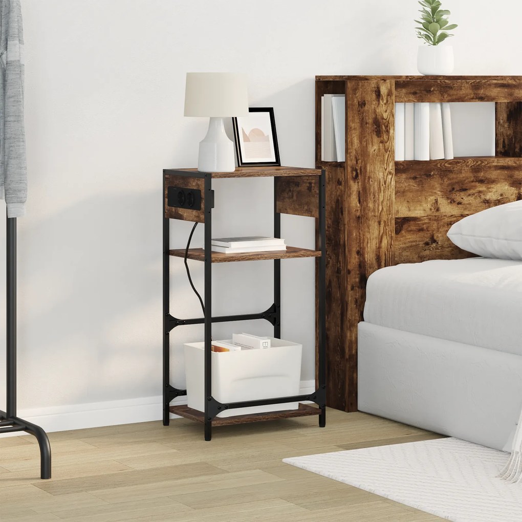 vidaXL Κομοδίνο Καπνιστή δρυς 40 x 27 x 76 εκ Επεξεργασμένο ξύλο