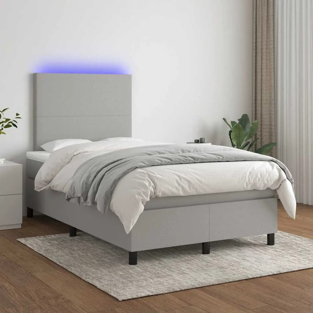 vidaXL Κρεβάτι Boxspring με Στρώμα & LED Αν.Γκρι 120x190εκ. Υφασμάτινο