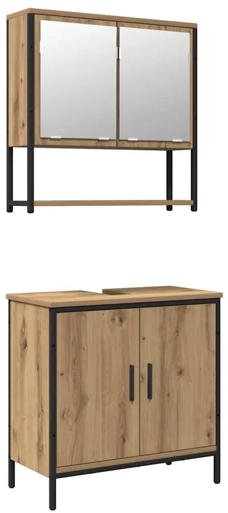 vidaXL Σετ Επίπλων Μπάνιου με ράφι 2 pcs Καφέ Επεξεργασμένο ξύλο