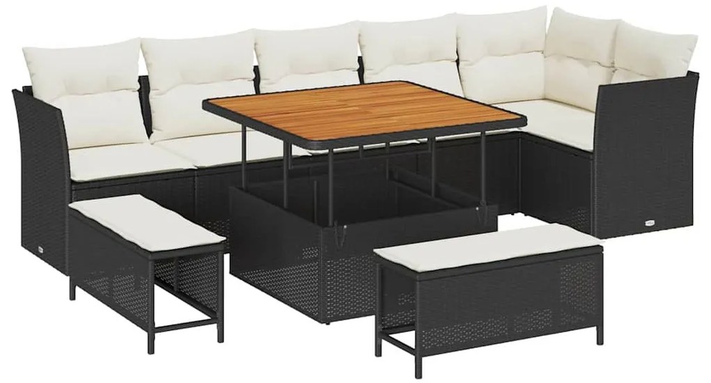 vidaXL Σετ Καναπέ Κήπου 9 pcs Μαύρο συνθετικό ρατάν