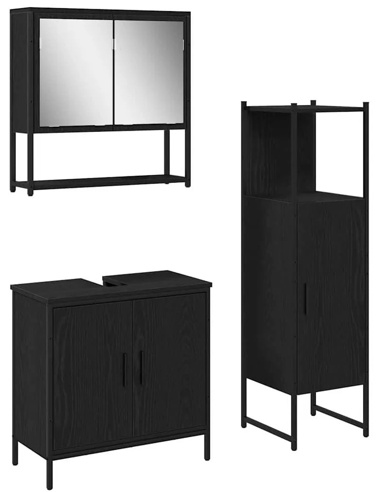 vidaXL Σετ Επίπλων Μπάνιου με πόρτα 3 pcs Μαύρο 33 x 33 x 102.5 εκ