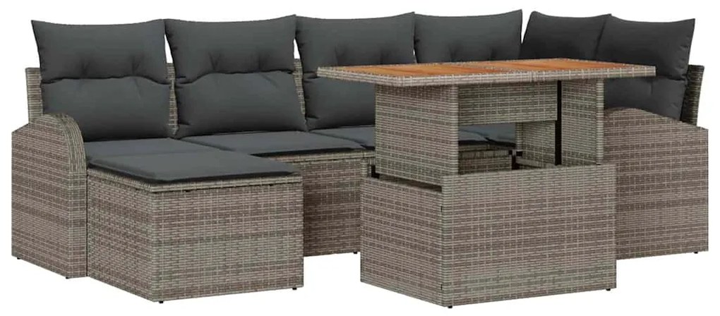 vidaXL Σετ Καναπέ Κήπου με αποθήκευση 7 pcs Γκρι Πολυ ράταν