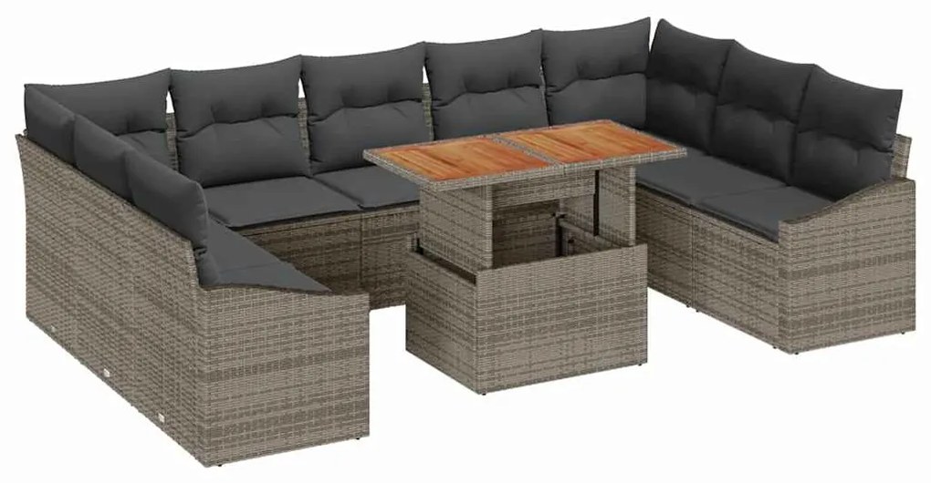 vidaXL Σέτ φαγητού για κήπο 10 pcs Γκρι, Καφέ 100 x 55 x 73 εκ