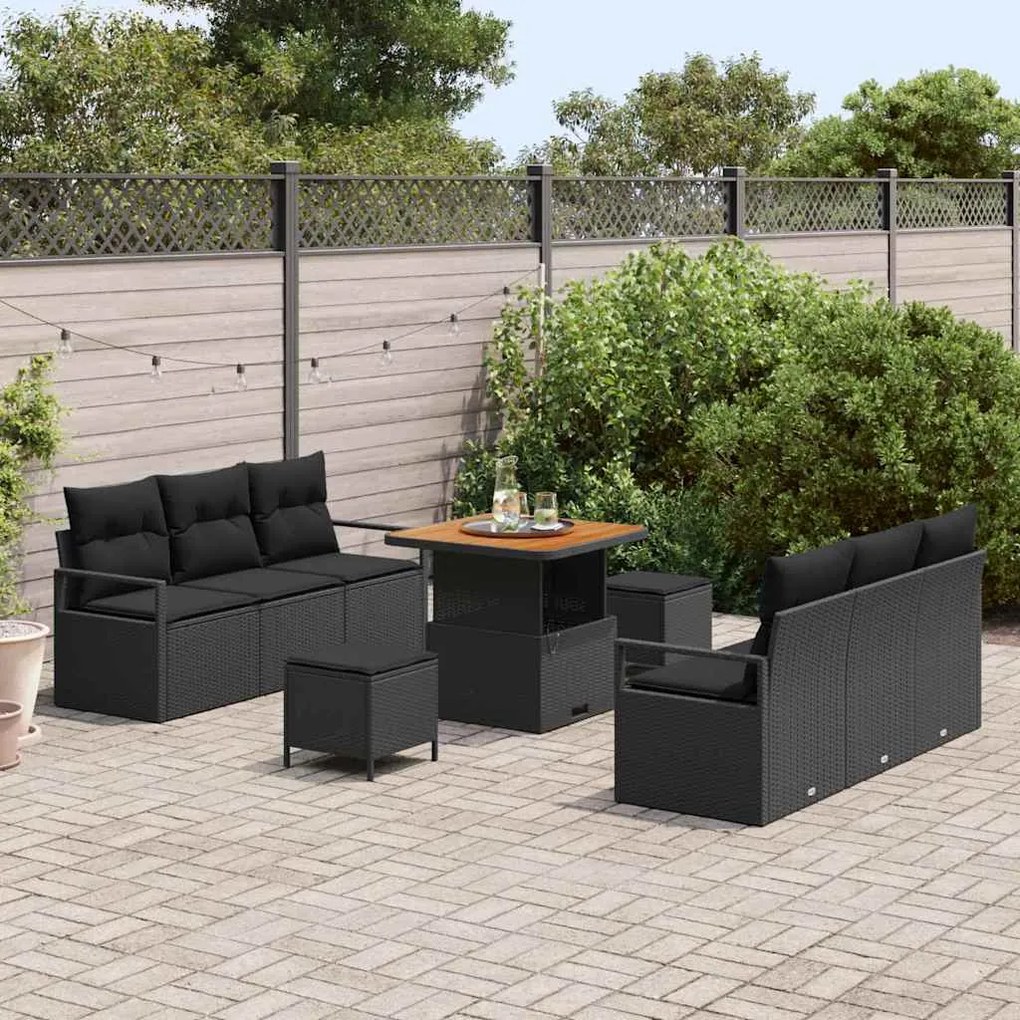 vidaXL Σετ Καναπέ Κήπου με αποθήκευση 9 pcs Μαύρο Πολυ ράταν