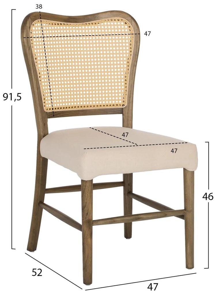 Καρέκλα C9406.04 Ξύλο Toon με Rattan και Ύφασμα 47x52x91,5Υεκ. 47x52x91.5 εκ.