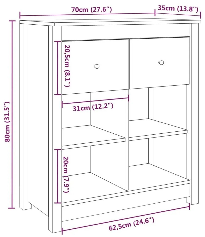 Συρταριέρα Γκρί 70 x 35 x 80 εκ. από Μασίφ Ξύλο Πεύκου - Γκρι