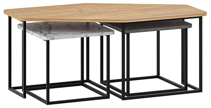 ΤΡΑΠΕΖΑΚΙ ΣΑΛΟΝΙΟΥ ΣΕΤ 3 ΤΜΧ. NESTY MEGAPAP ΧΡΩΜΑ SAPHHIRE OAK - ΓΚΡΙ ΡΕΤΡΟ - ΛΕΥΚΟ ΕΦΕ ΜΑΡΜΑΡΟΥ 110X60X48ΕΚ.