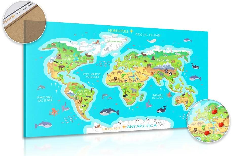 Εικόνα στο φελλό γεωγραφικός χάρτης του κόσμου για παιδιά - 120x80  color mix