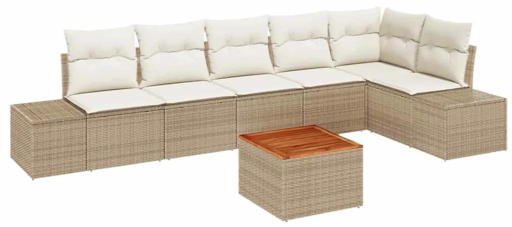 vidaXL Σετ Καναπέ Κήπου με μαξιλάρι 7 pcs Μπεζ Πολυ ράταν