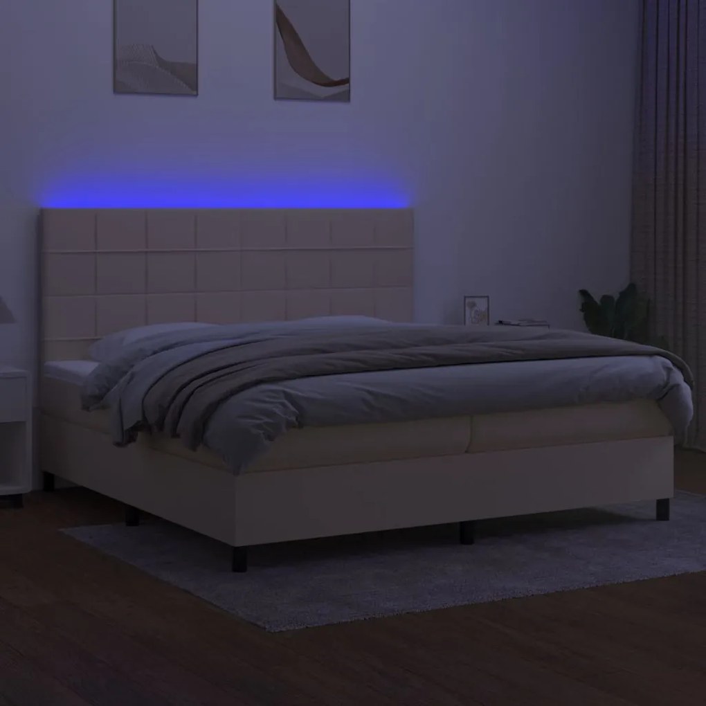 vidaXL Κρεβάτι Boxspring με Στρώμα &amp; LED Κρεμ 200x200 εκ. Υφασμάτινο
