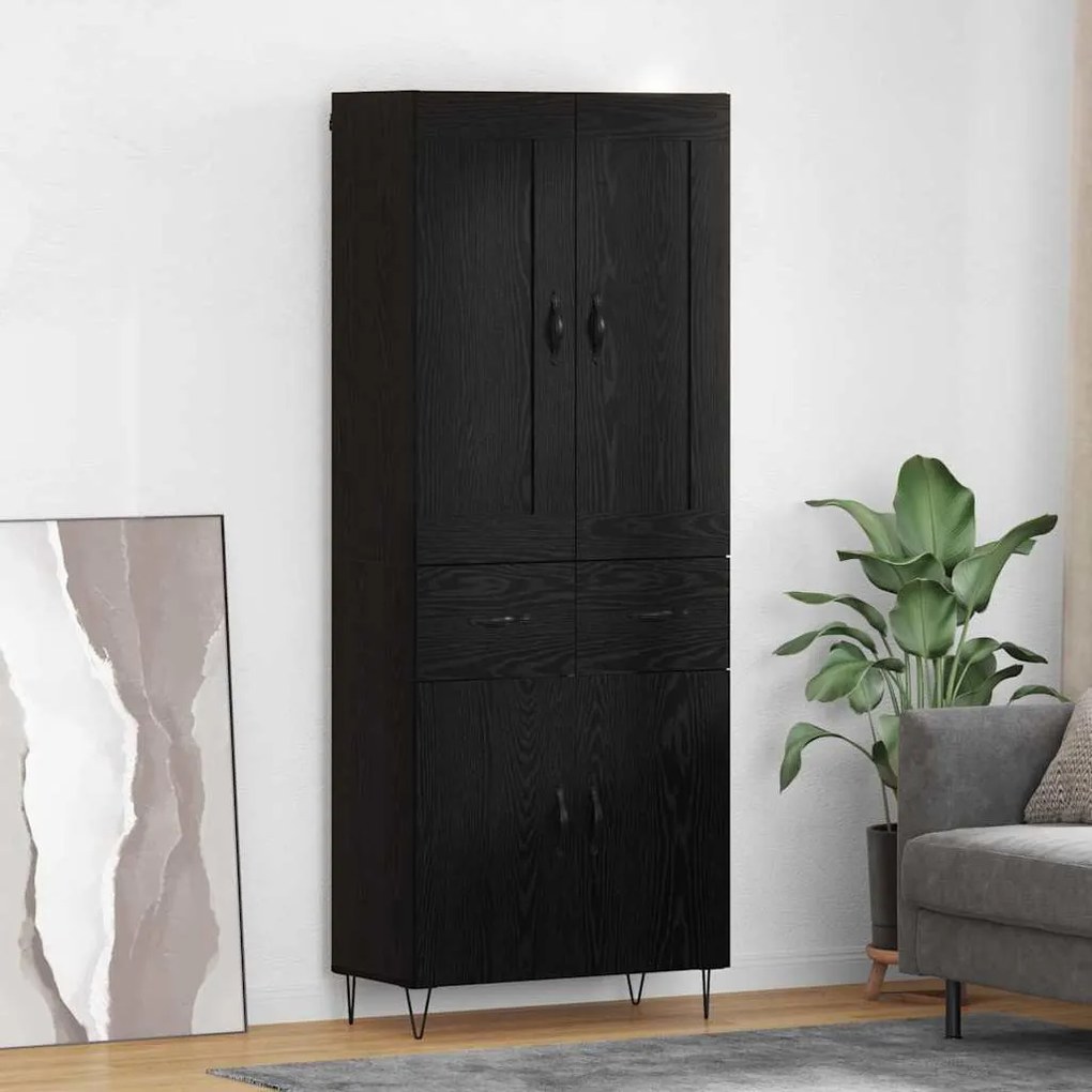 Highboard Μαύρη Οξυά 69,5 x 34 x 180 εκ. Επεξεργασμένο ξύλο