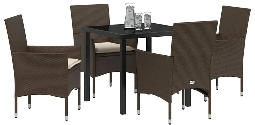 vidaXL Σέτ φαγητού για κήπο με μαξιλάρι 5 pcs Καφέ Πολυ ράταν