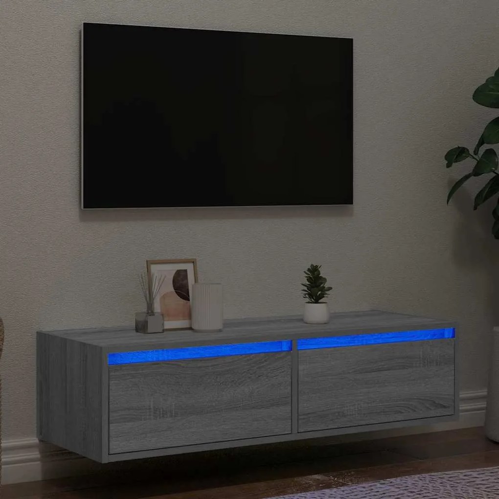 Έπιπλο Τηλεόρασης με LED Γκρι Sonoma 100X35,5x25 εκ. - Γκρι