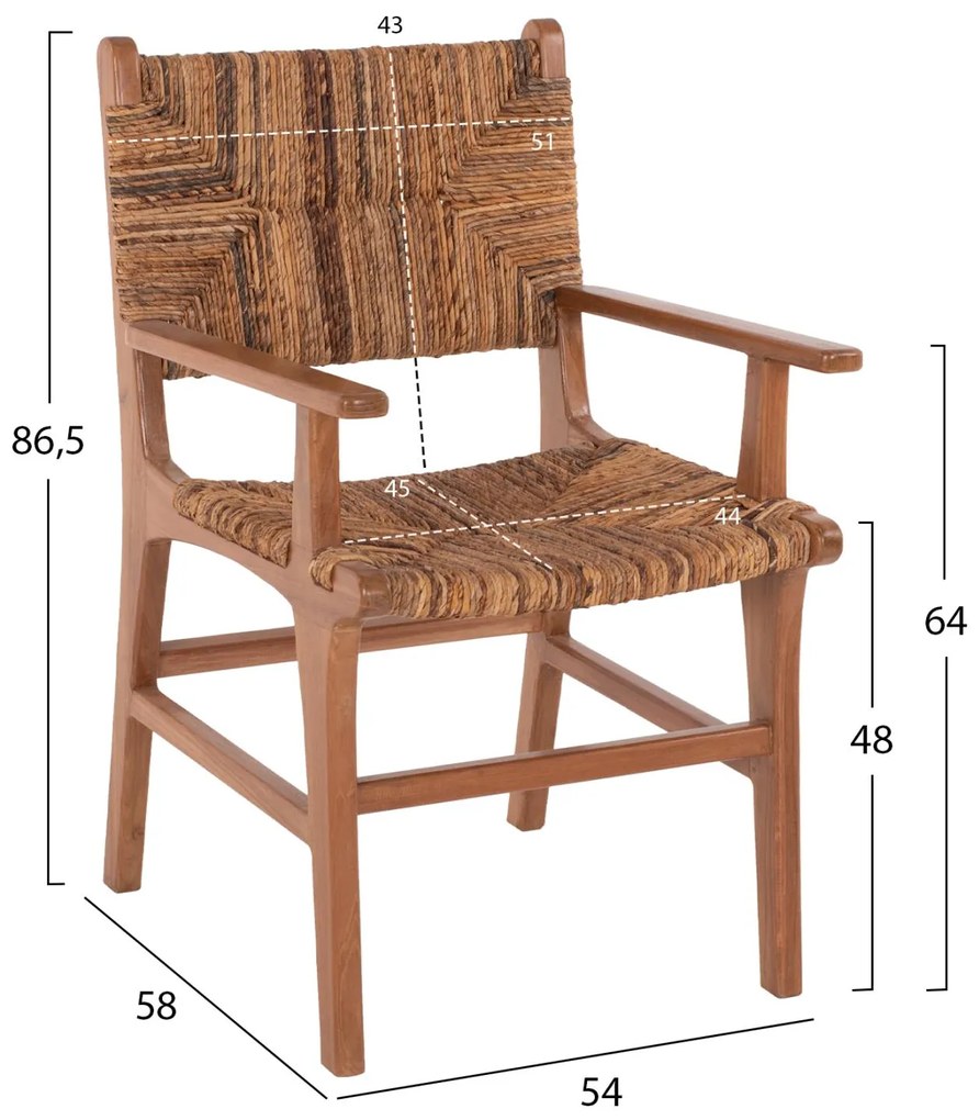 Καρέκλα-Πολυθρόνα Τραπεζαρίας C9400.01 Ξύλο Teak και Ψάθα Καρυδί-Μπέζ 54x58x86,5Yεκ. 54x58x86.5 εκ.
