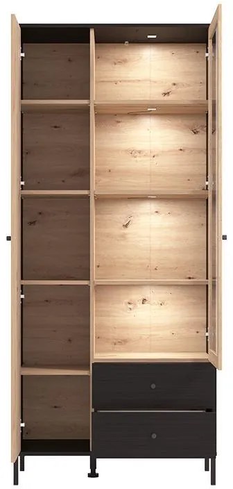 Βιτρίνα Correze 2K2F VS1 Μαύρος Δρύς - Artisan Oak 87x40x195 εκ. 87x40x195 εκ.