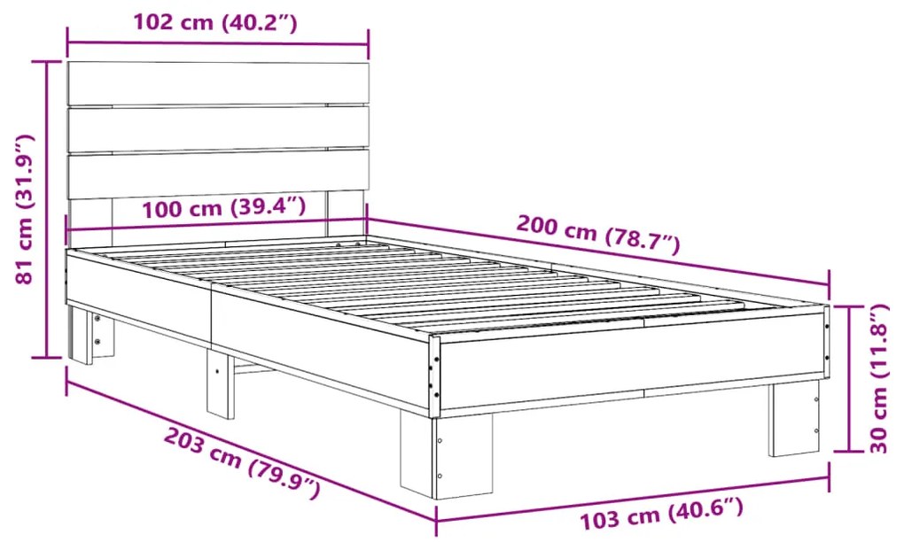 ΠΛΑΙΣΙΟ ΚΡΕΒΑΤΙΟΥ ΜΑΥΡΟ 100X200 ΕΚ. ΕΠΕΞ. ΞΥΛΟ &amp; ΜΕΤΑΛΛΟ 845737