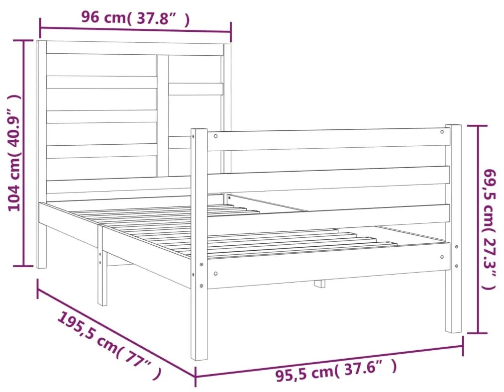 vidaXL Πλαίσιο Κρεβατιού 90 x 190 εκ. από Μασίφ Ξύλο 3FT Single