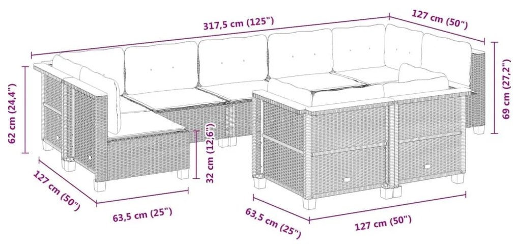 Σαλόνι Κήπου Σετ 9 τεμ. Μπεζ Συνθετικό Ρατάν με Μαξιλάρια - Μπεζ