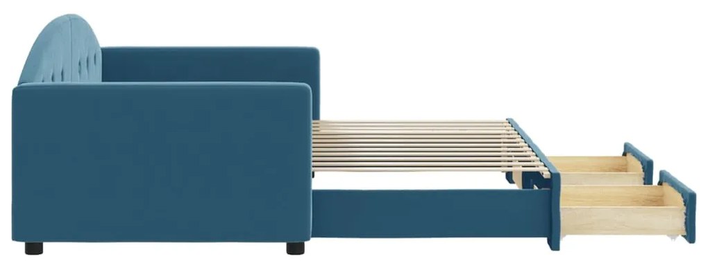 vidaXL Καναπές Κρεβάτι Συρόμενος Μπλε 90x200 εκ. Βελούδινος &amp; Συρτάρια
