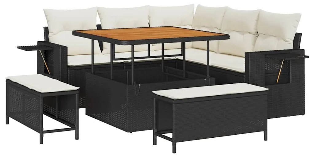 vidaXL Σετ Καναπέ Κήπου με μαξιλάρι 8 pcs Μαύρο συνθετικό ρατάν
