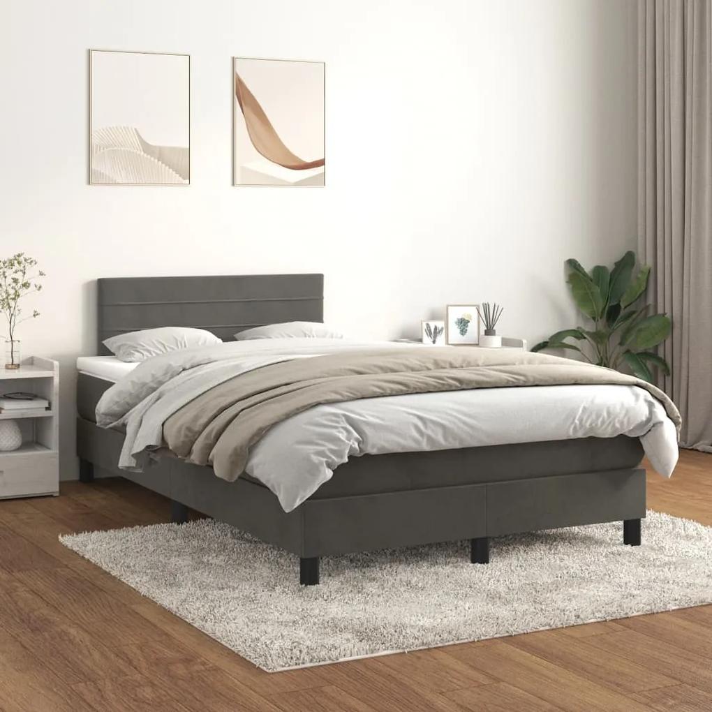 Κρεβάτι Boxspring με Στρώμα Σκούρο Γκρι 120x200 εκ. Βελούδινο