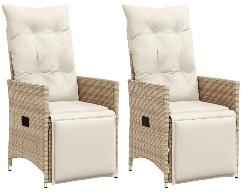 vidaXL Πολυθρόνες Κήπου Ανακλ/νες 2 τεμ. Μπεζ Συνθ. Ρατάν + Μαξιλάρια