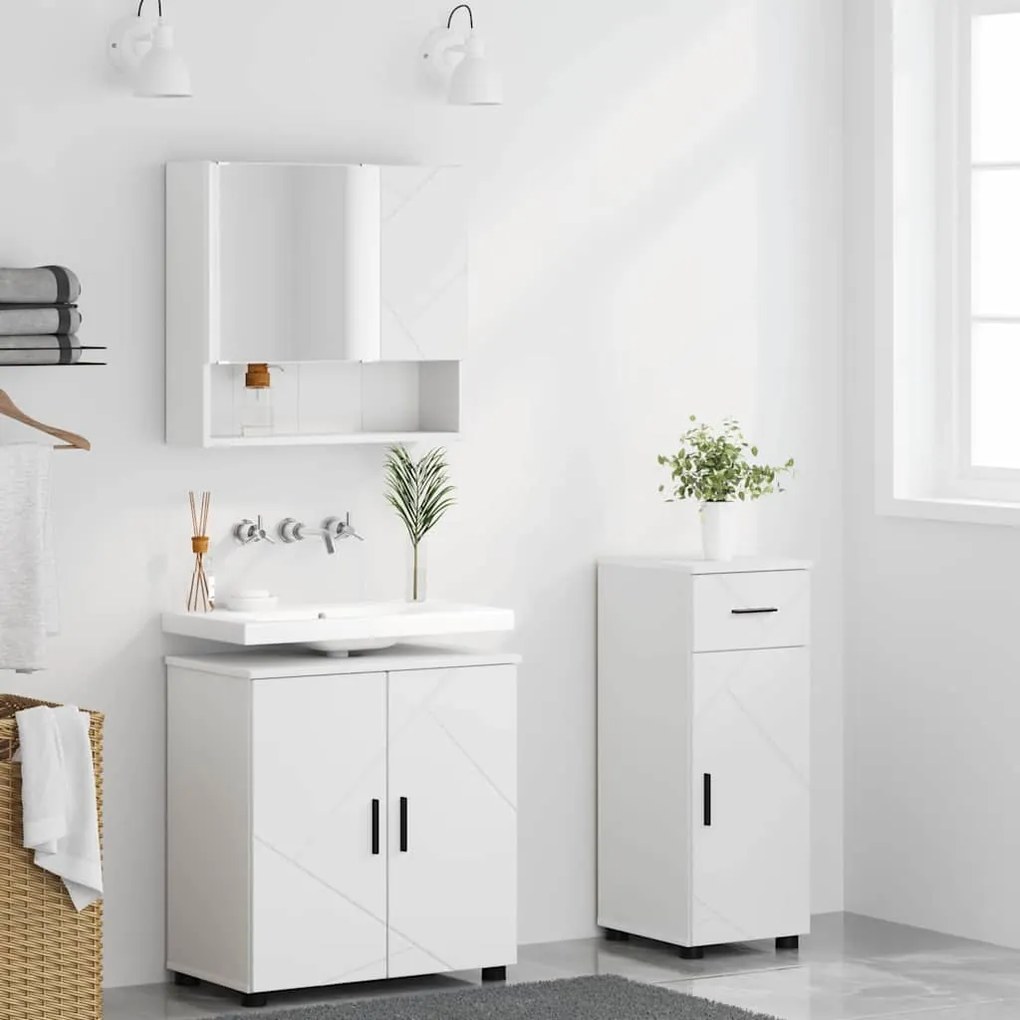 vidaXL Σετ Επίπλων Μπάνιου με συρτάρι 3 pcs Λευκό 61 x 35 x 64 εκ.