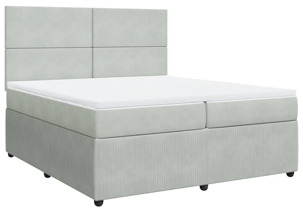 Κρεβάτι Boxspring με Στρώμα Ανοιχτό Γκρι 200x200 εκ. Βελούδινο - Γκρι