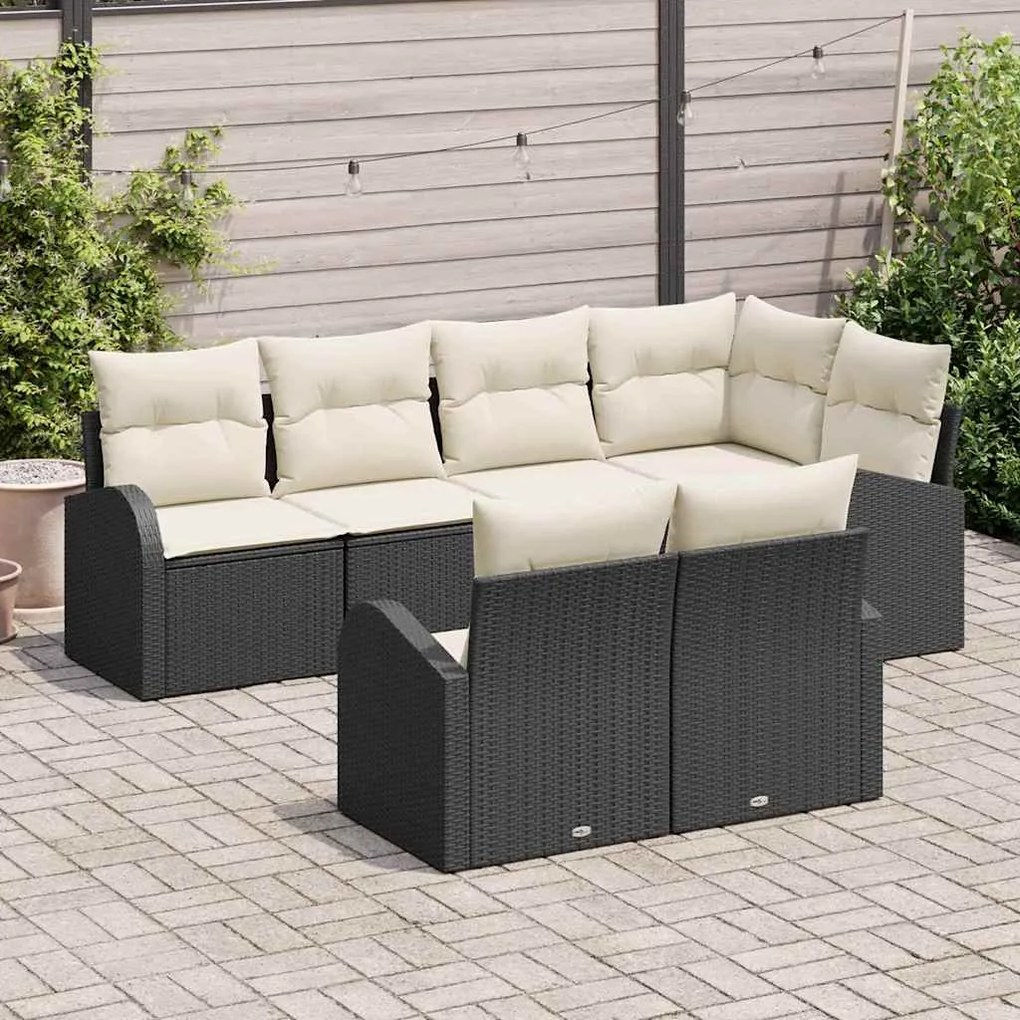 vidaXL Σετ Καναπέ Κήπου με μαξιλάρι 7 pcs Μαύρο Πολυ ράταν