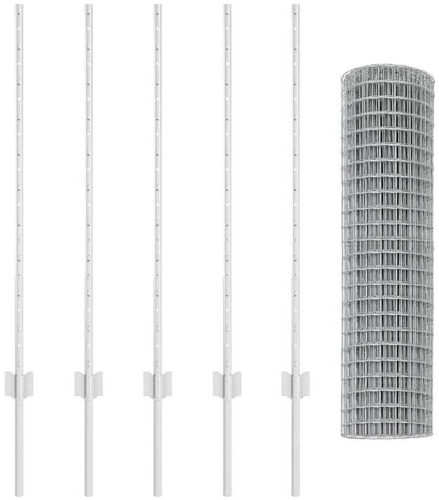 vidaXL Φράχτης με Στήλες. Ασημί 1 x 10 m Ατσάλι