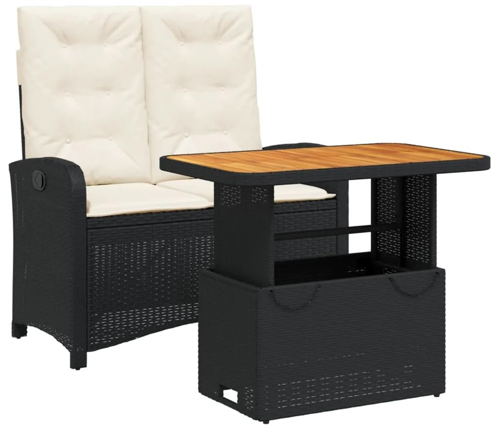 vidaXL Σετ Τραπεζαρίας Κήπου 2 Τεμ. Μαύρο από Συνθ. Ρατάν με Μαξιλάρια