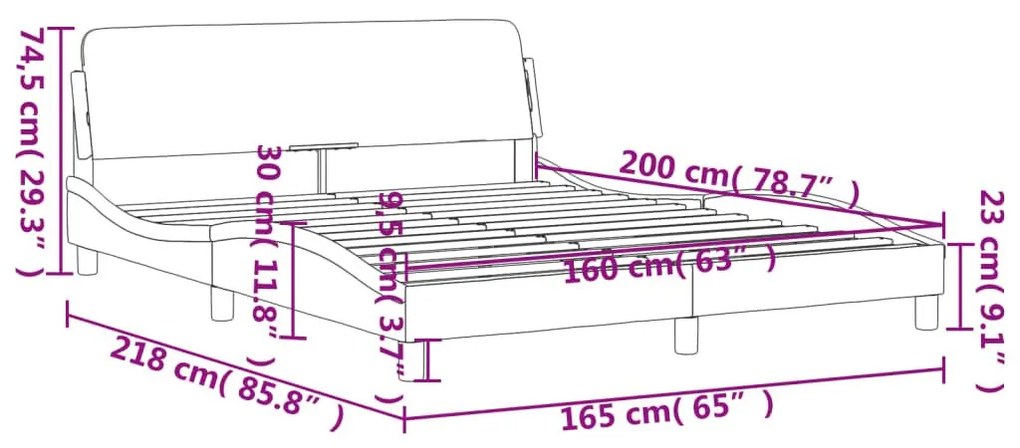 Πλαίσιο Κρεβατιού με Κεφαλάρι Γκρι 160x200 εκ. Συνθετικό Δέρμα - Γκρι