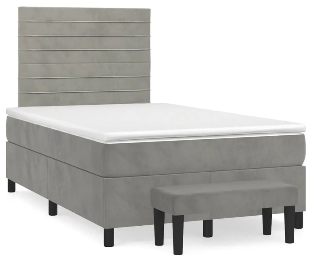 Κρεβάτι Boxspring με Στρώμα Ανοιχτό Γκρι 120x200 εκ. Βελούδινο - Γκρι