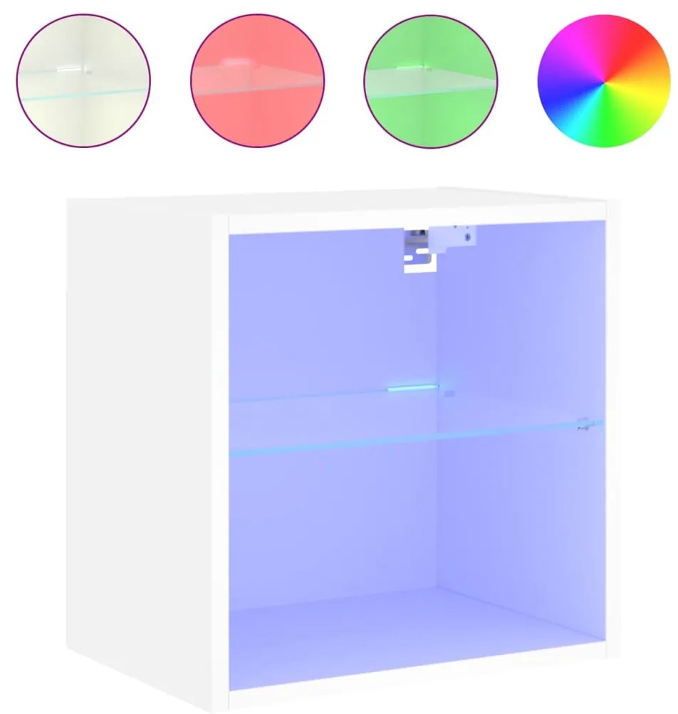 vidaXL Κομοδίνα Επιτοίχια με Φώτα LED 2 Τεμ. Λευκά