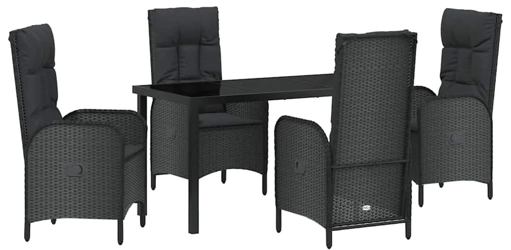vidaXL Σέτ φαγητού για κήπο με μαξιλάρι 5 pcs Μαύρο Πολυ ράταν
